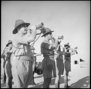 Buglers of the pipe band of a Southern Battalion recently arrived Egypt