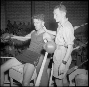 Boxing contestant with Frank Piercey at the Pall Mall Theatre, Maadi