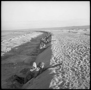 NZ troops on exercise waiting for signal to advance, Egypt - Photograph taken by M D Elias