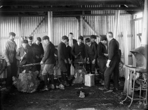 Boy students in a metal work class at Stratford Technical College