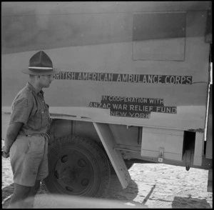 ASC driver inspects a presentation ambulance given to the NZEF by American donations