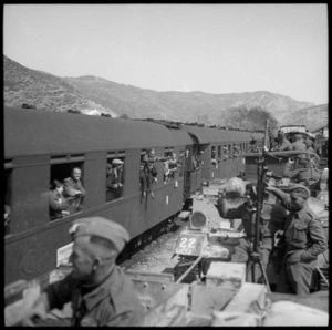 NZ troops going forward by rail, Greece