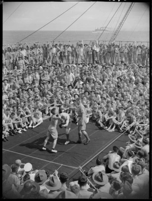 Boxing in progress on a NZ troopship