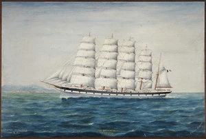 Barnes, Frank, 1859-1941 :Five mast barque France off the Kaikouras. [1921?]