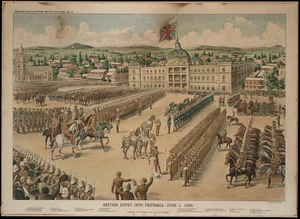 Artist unknown :British entry into Pretoria, June 5, 1900. London, G W Bacon & Co. Ltd [ca 1900]. Bacon's South African Battle Pictures, no. 12.