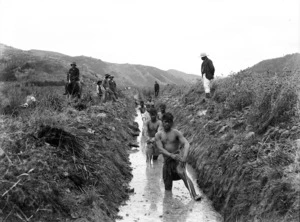 Digging a drainage ditch in Whakaki