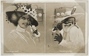 Lloyd, Trevor 1863-1937 :"Is that you Lovey"; The wrong number. / Auckland, Frank Duncan & Co., [1911-16?]
