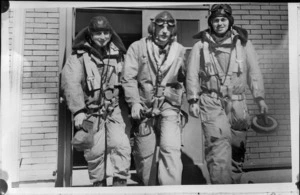 C D Clark, R Birnie, F O Anderson setting off for gunnery practice, Canada