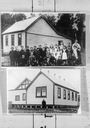 Pupils of Bunnythorpe School, Manawatu; Bunnythorpe School building, Manawatu