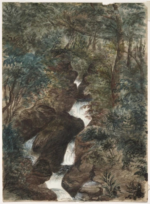 Warre, Henry James, 1819-1898 :[Waterfall in bush. ca 1850].