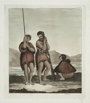 [Hodges, William], 1744-1797 :[Family in Dusky Bay, New Zealand, drawn from nature by W Hodges]. Castelli[ni] f[ecit. Plate] N. 69. [1810-1830].