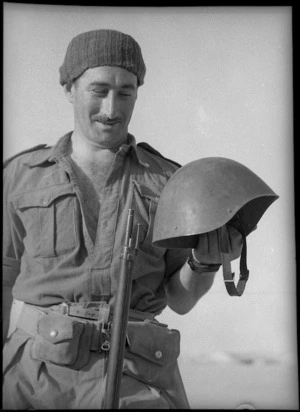 Member of NZ Divisional Cavalry with a Greek helmet
