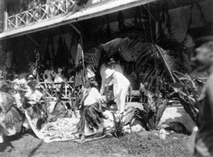 Cook Islands. Presentation of gifts to the Governor General, Sir Charles Fergusson.