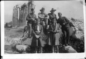 NZ and Australian troops with two female members of the Greek youth movement