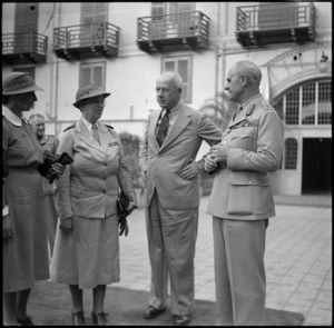 Prime Minister Peter Fraser with Emily May Nutsey and General Wavell at Shepheards Hotel, Cairo