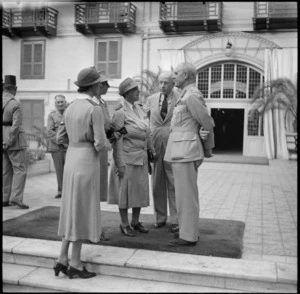 Prime Minister Peter Fraser with Emily May Nutsey and General Wavell at Shepheards Hotel, Cairo