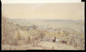 Aubrey, Christopher, fl 1868-1906 :[Wellington City with old Government Buildings]. 1888.