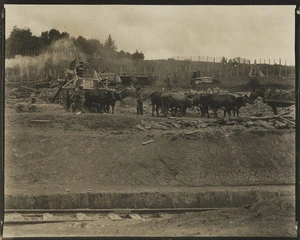 Creator unknown :Photograph of the laying of the main trunk railway line, Ohakune district, Ruapehu district