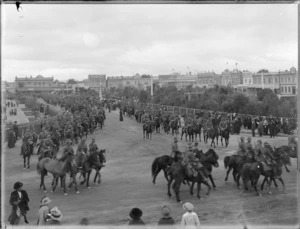 Mounted troops in the Square, Palmerston North