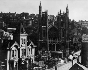 Buildings on Boulcott Street, including Saint Mary of the Angels church, the Presbytery, and the building housing the YWCA