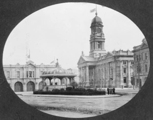Wellington, near Wakefield Street, with band rotunda, Central Fire Station, and Town Hall