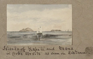 Pearse, John, 1808-1882 :[New Zealand coastal views, 1854 - 1856] Island of Kapiti and Mana in Cook Straits as seen in distance.