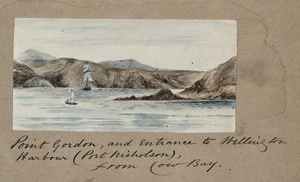 Pearse, John, 1808-1882: Point Gordon, and entrance to Wellington Harbour (Port Nicholson), from Cow Bay