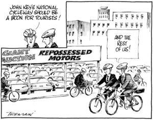 "John Key's National Cycleway should be a boon for tourists!" "And the rest of us!" Giant Auction. Repossessed Motors. 24 March 2009