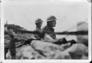 Major General Bernard Freyberg and Jack Griffiths watching the assault on Canea, Crete, during World War II
