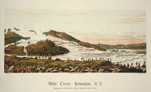Willis, Archibald Duddington (Firm) :White Terrace, Rotomahana, N.Z. W. Potts lith; C. Spencer, photo. Wanganui; A.D. Willis [1889]