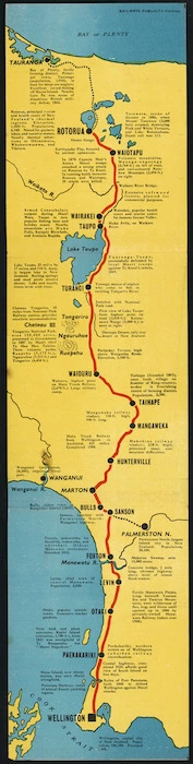 New Zealand Railways. Publicity Branch: [Map of bus route, Wellington-Rotorua, Rotorua-Wellington by express road service. 1950s]