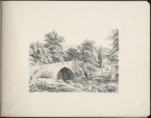 Medley, Edward Shuttleworth, 1838-1910 :Sketch, [Stone bridge and houses] June 26-July 12, [18]60.