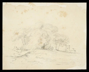 Medley, Edward Shuttleworth, 1838-1910 :[Landscape with church and house. 1850s]