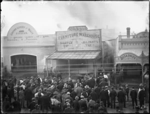 Fire in Hitchcock's Furniture Warehouse, Stratford, Taranaki