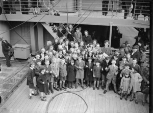 British children arriving on board the ship Rangitata