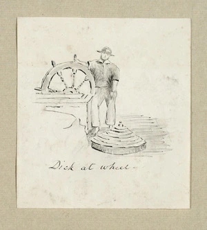 Pearse, John, 1808-1882 :Life on board the Duke of Portland. 1851. Dick at wheel