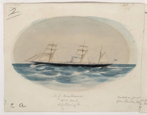 [Doubleday, William or John], fl 1880s :S.S. Kaikoura, 4750 tons, N.Z. Shipping Company. Sailed on first trip from London, Oct 25 [1884]. Nov. 1884