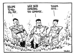 Scott, Tom, 1947- :Welcome to Hell, Pol Pot ... We've been expecting you, Comrade ... Thanks, guys. [21/4/1998]