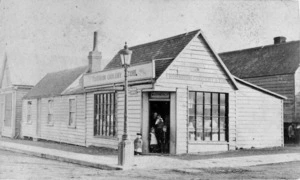 Grice, Bernie :Photograph of Thorndon Grocery Store on the corner of Pipitea and Mulgrave Streets circa 1870s