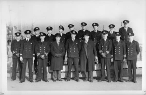 New Zealander High Commissioner William Joseph Jordan with officers of New Zealand ships, World War II