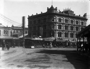 Hereford Hotel building and a tram, Christchurch