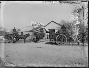 N Z State Coal Depot, Christchurch, with horse drawn carts