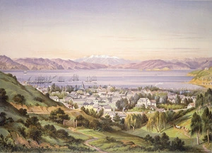 Barraud, Charles Decimus, 1822-1897 :Wellington Harbour 1875. C. D. Barraud del, W. D. Blatchley lith., C. F. Kell, lithographer Castle St, Holborn, London [1877]