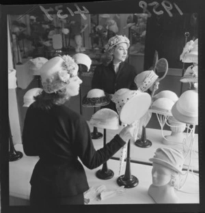 Actress Bettina Welch, modelling at Kirkcaldie and Stains Department Store, Wellington