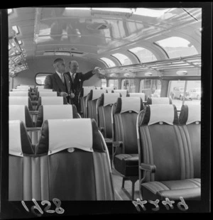 New Zealand Railways Road Services bus with unidentified men inspecting the interior