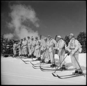 Line of trainees on the slopes at the Ninth Army Ski School, Lebanon - Photograph taken by M D Elias