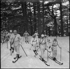 Trainees among the cedars at the Ninth Army Ski School, Lebanon - Photograph taken by M D Elias