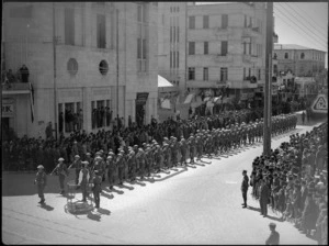 Ceremonial march through streets by 6 NZ Infantry Brigade in Aleppo, Syria - Photograph taken by H Paton