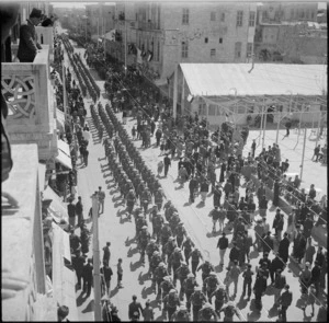 March through streets by 6 NZ Infantry Brigade in Aleppo, Syria - Photograph taken by H Paton