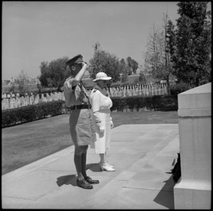 Brigadier Falconer and Matron Nutsey laying wreaths in Old Cairo Cemetery - Photograph taken by M D Elias